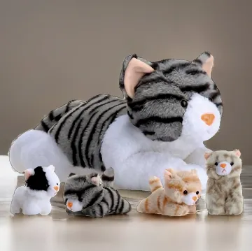 Skylety Katze mit Babys Plüschtiere Grau 5-teiliges Set